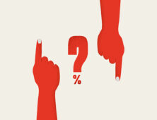 a pair of hands pointing at a red question mark.